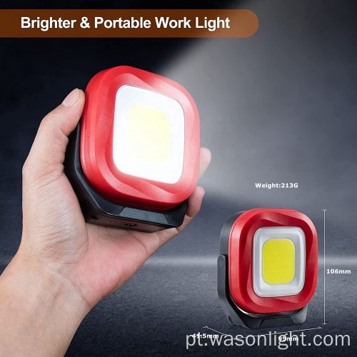 Wason 2023 20W COB 1000 Lumens tipo C Luz de trabalho magnético recarregável para reparo de carros, acampamento, emergência e iluminação do local de trabalho